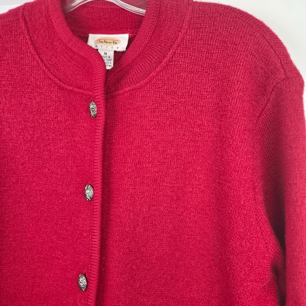 Talbots Petites Red 100% Wool Button Front Cardigan Sweater Jacket Women Medium - Picture 2 of 10